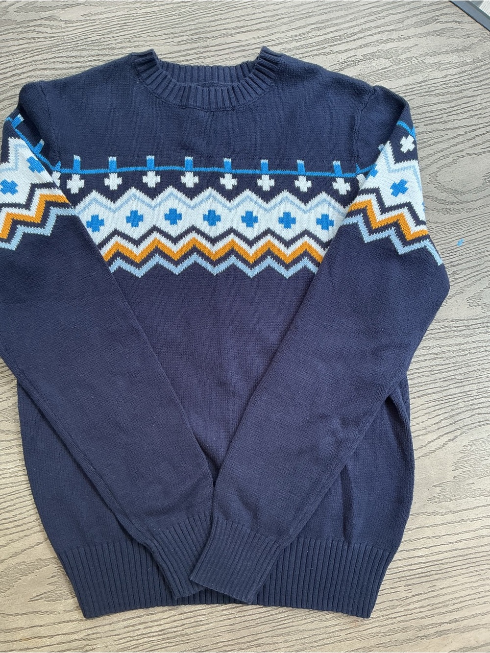Urban pipeline Navy Fair Isle Crewneck Sweater with Blue & Gold Accents